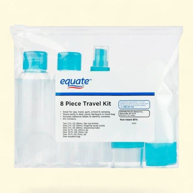 Equate Travel Kit for Toiletries, 8 Piece