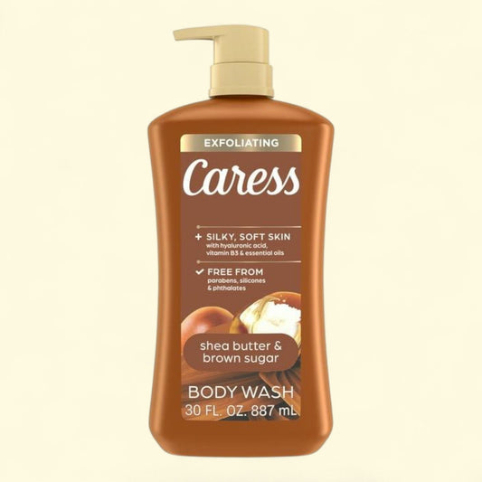 Caress Exfoliating Body Wash, Shea Butter & Brown Sugar Shower Gel 30 fl oz