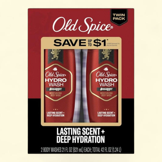 Old Spice Men's Hydro Body Wash, Swagger Scent, 21 fl oz, Twin Pack