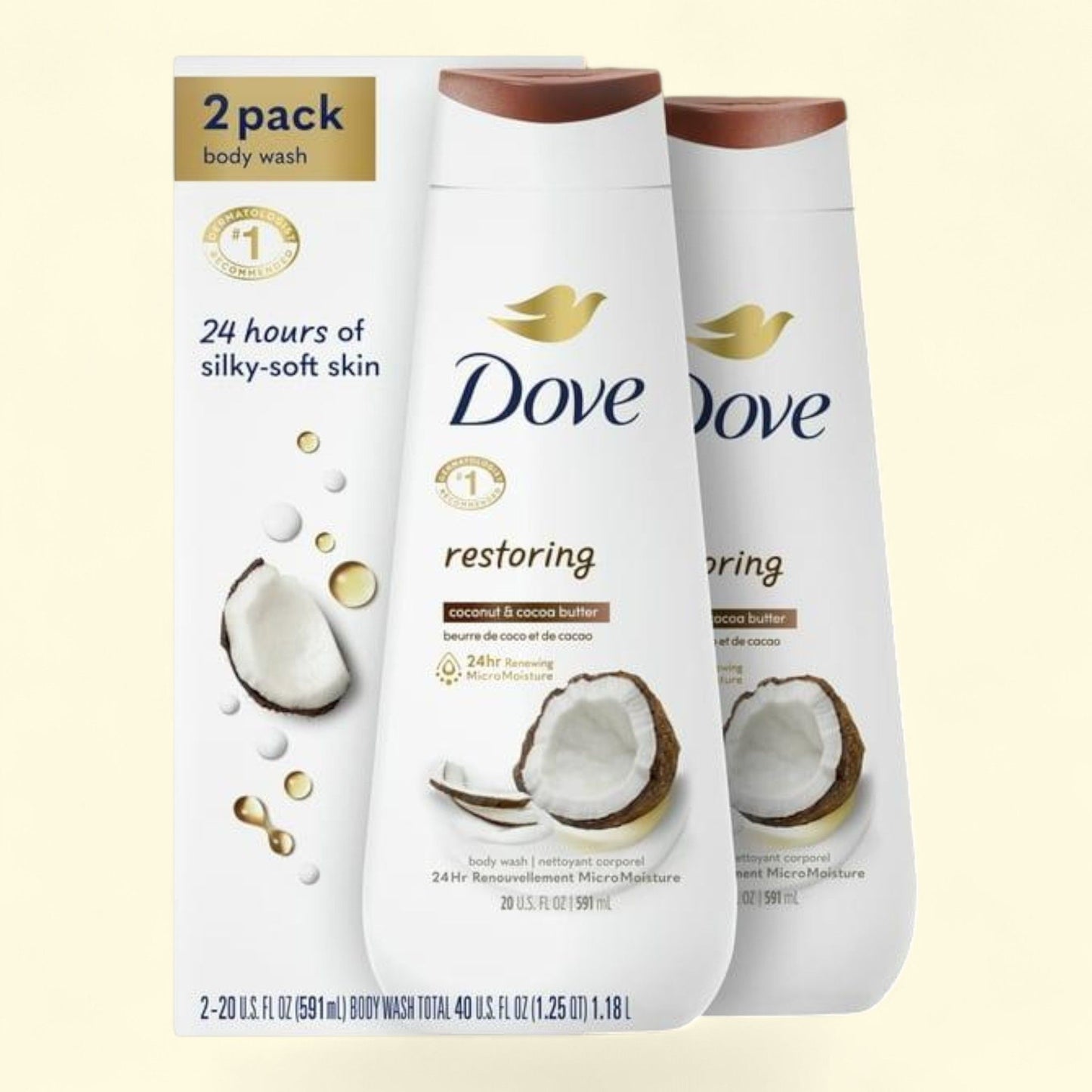 Dove Body Wash Restoring Coconut & Cocoa Butter, 20 oz 2 Count