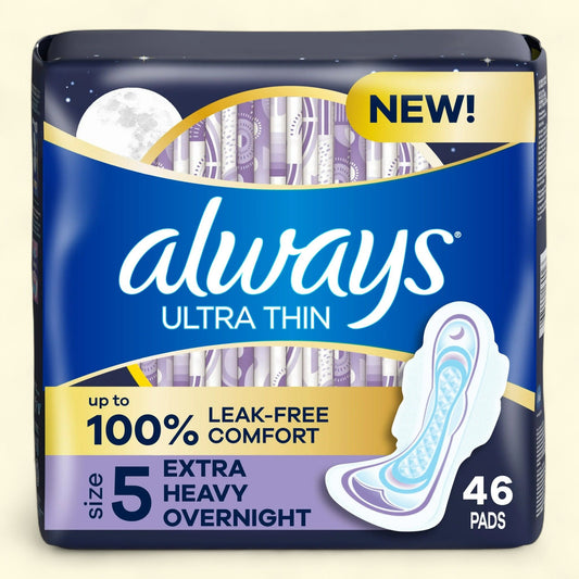 Always Ultra Thin Overnight Pads with Wings, Size 5, 46 CT