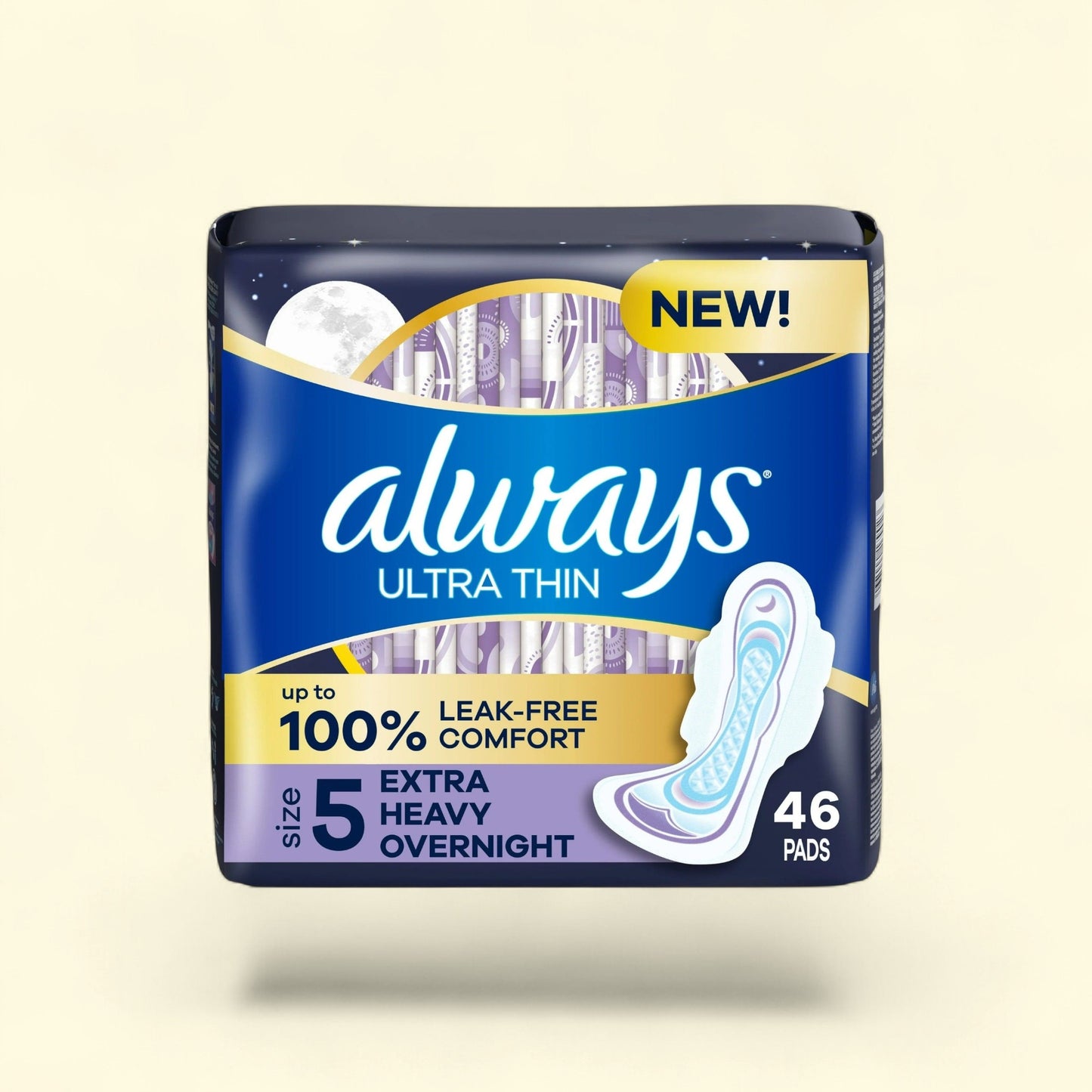 Always Ultra Thin Overnight Pads with Wings, Size 5, 46 CT — authentic US product shipped worldwide by Treatspree