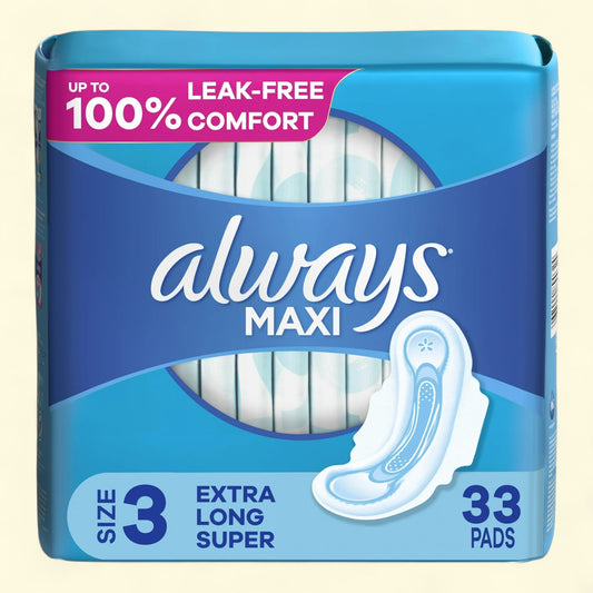 Always Maxi Pads with Wings, Size 3, Extra Long Super Absorbency, 33 CT