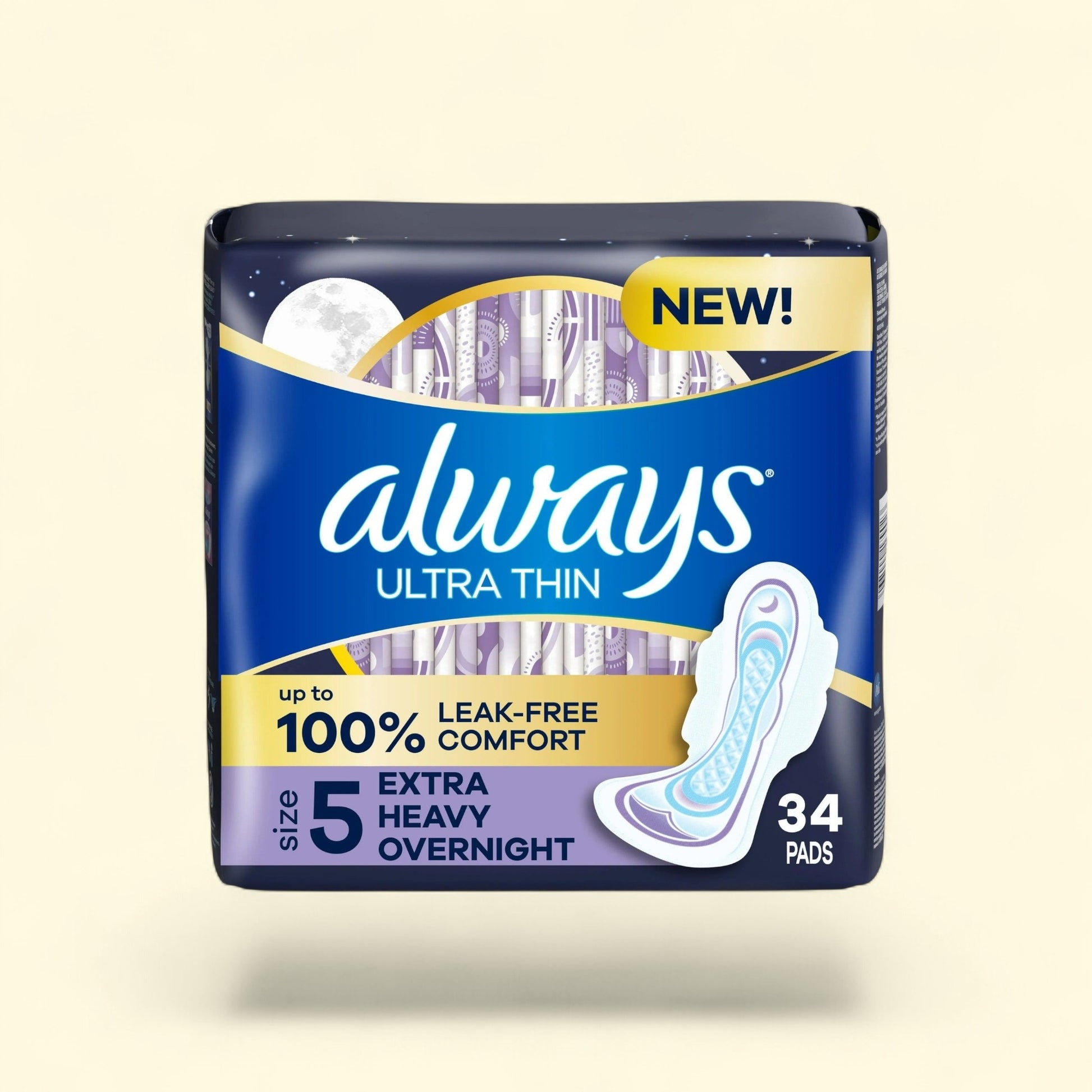 Always Ultra Thin Overnight Pads with Wings, Size 5, 34 Count — authentic US product shipped worldwide by Treatspree