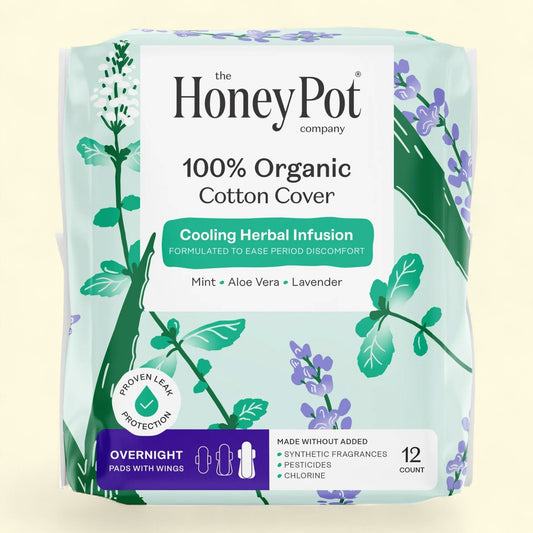 Honey Pot Cooling Herbal Infusion Overnight Pads, 12 Count