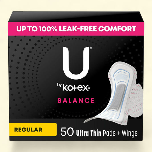 U by Kotex Balance Ultra Thin Pads with Wings, Regular Absorbency, 50 Count