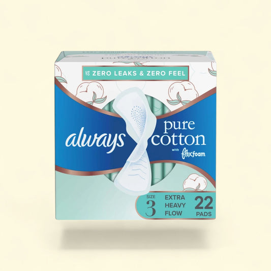 Always Pure Cotton Feminine Pads, Size 3, 22 Count — authentic US product shipped worldwide by Treatspree