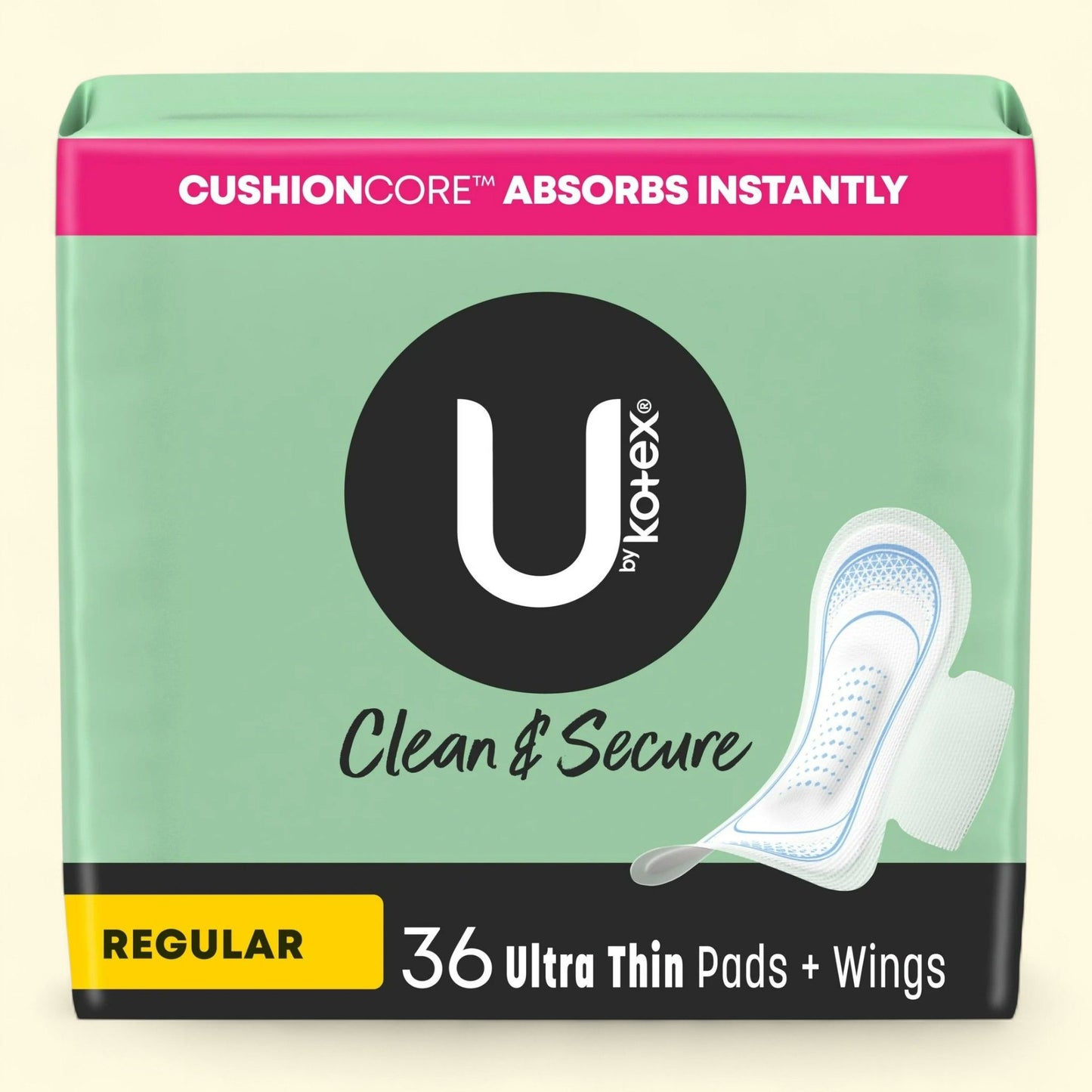 U by Kotex Ultra Thin Pads with Wings, Regular Absorbency, 36 Count