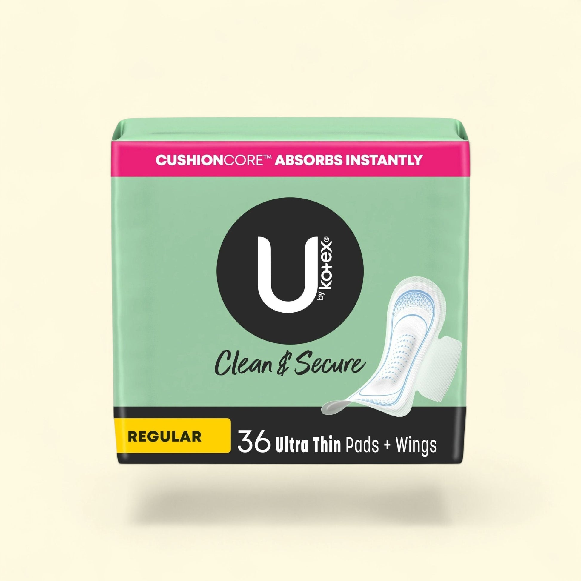 U by Kotex Ultra Thin Pads with Wings, Regular Absorbency, 36 Count — authentic US product shipped worldwide by Treatspree