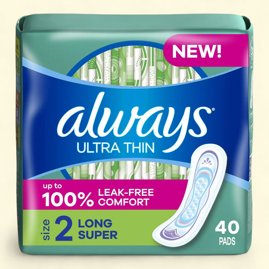 Always Ultra Thin Pads, Size 2, Long Super Absorbency, 40 CT