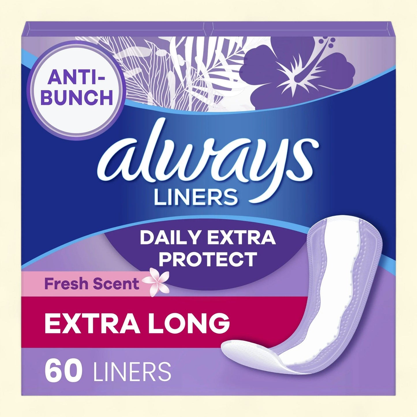 Always Xtra Protection 3-in-1 Daily Liners, Extra Long Length, 60 CT