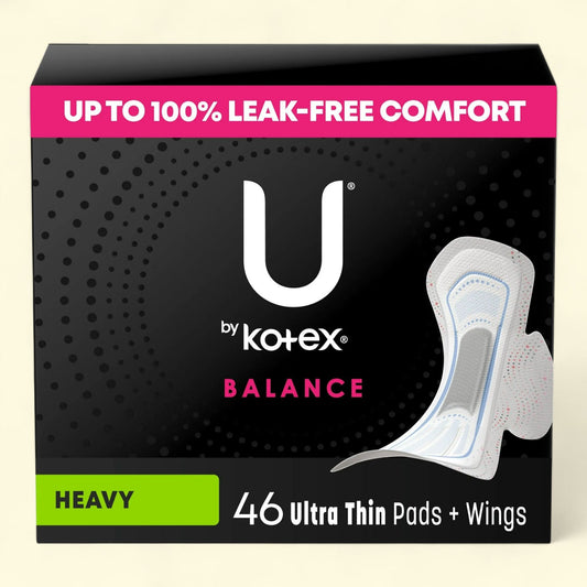 U by Kotex Balance Ultra Thin Pads with Wings, Heavy Absorbency, 46 Count