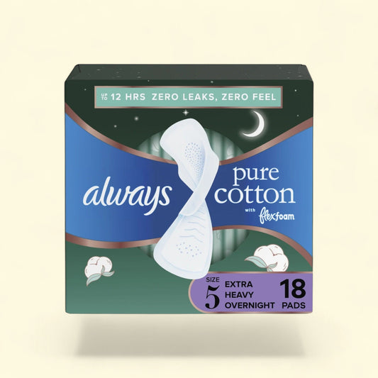 Always Pure Cotton Feminine Pads With Wings, Size 5, 18 Count — authentic US product shipped worldwide by Treatspree