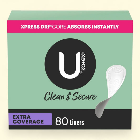 U by Kotex Panty Liners, Light Absorbency, Extra Coverage, 80 Count