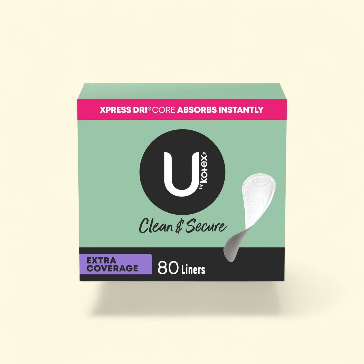 U by Kotex Panty Liners, Light Absorbency, Extra Coverage, 80 Count — authentic US product shipped worldwide by Treatspree