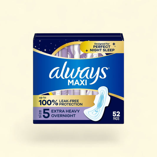 Always Maxi Overnight Pads with Wings, Size 5, 52 Count — authentic US product shipped worldwide by Treatspree