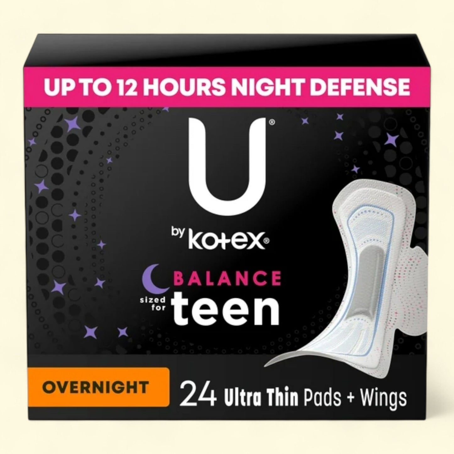 U by Kotex Balance Ultra Thin Overnight Pads with Wings, 24 Ct