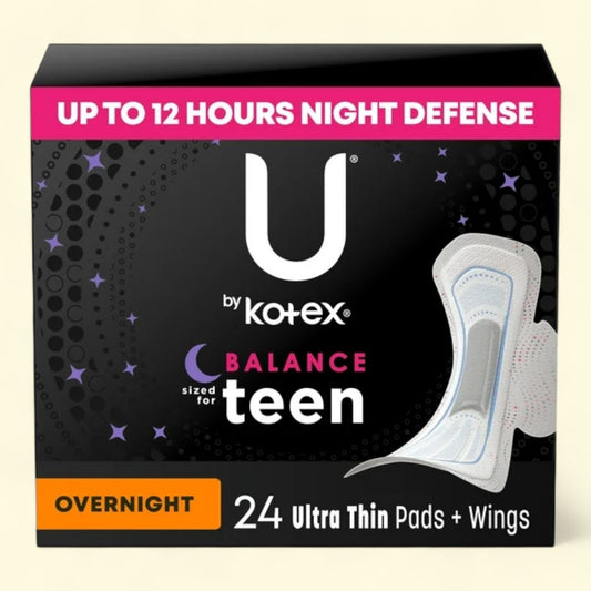 U by Kotex Balance Ultra Thin Overnight Pads with Wings, 24 Ct