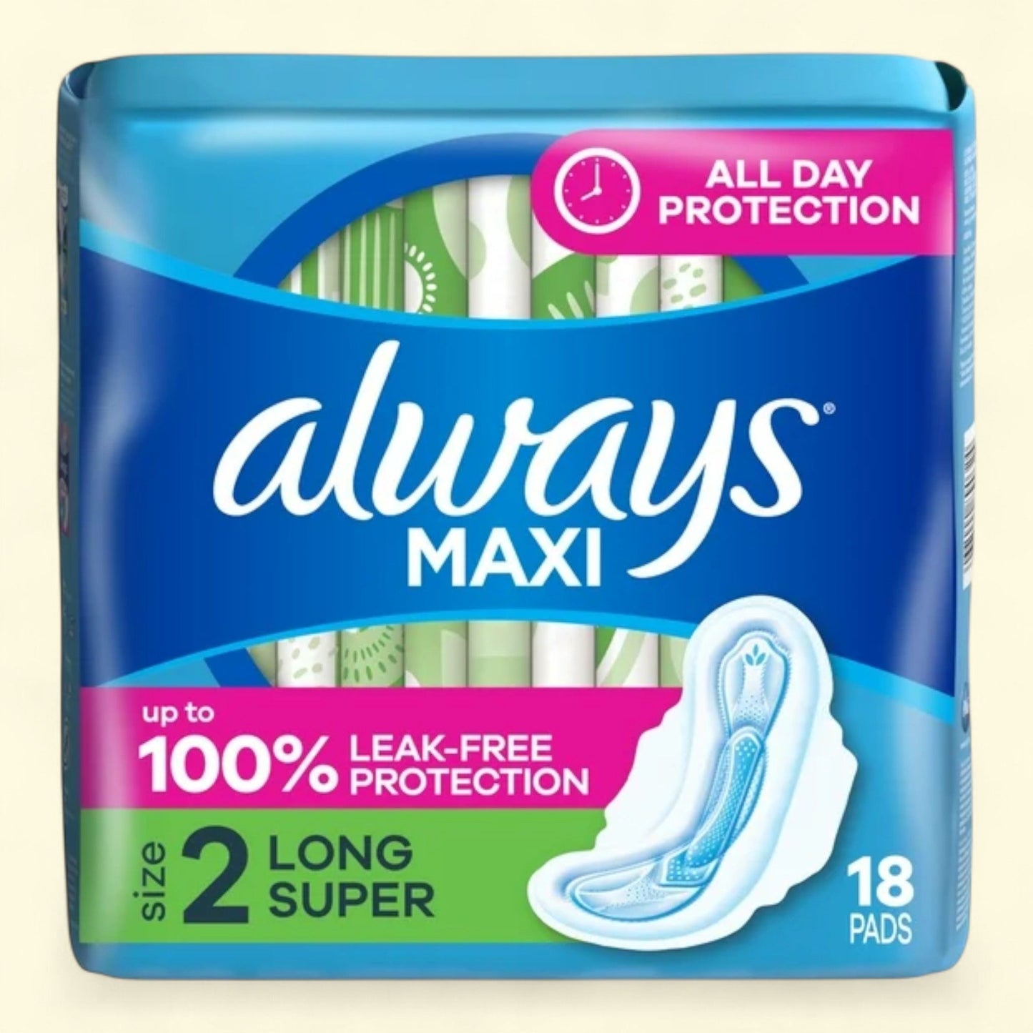 Always Maxi Daytime Pads, Size 2, Long, 18 Ct