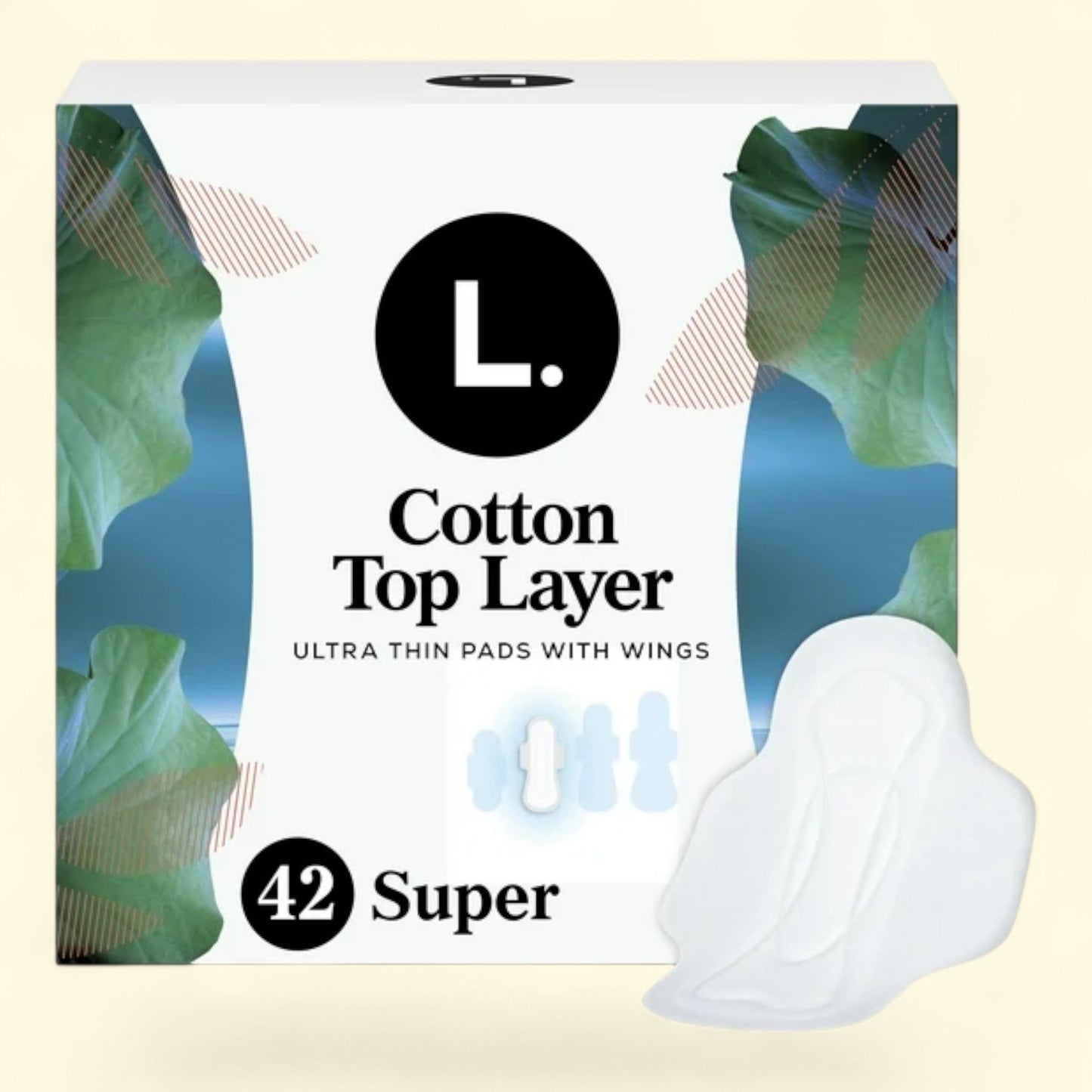 L. Ultra Thin Pads, Super Absorbency, Organic Cotton Top Layer, Unscented with Wings, 42 CT