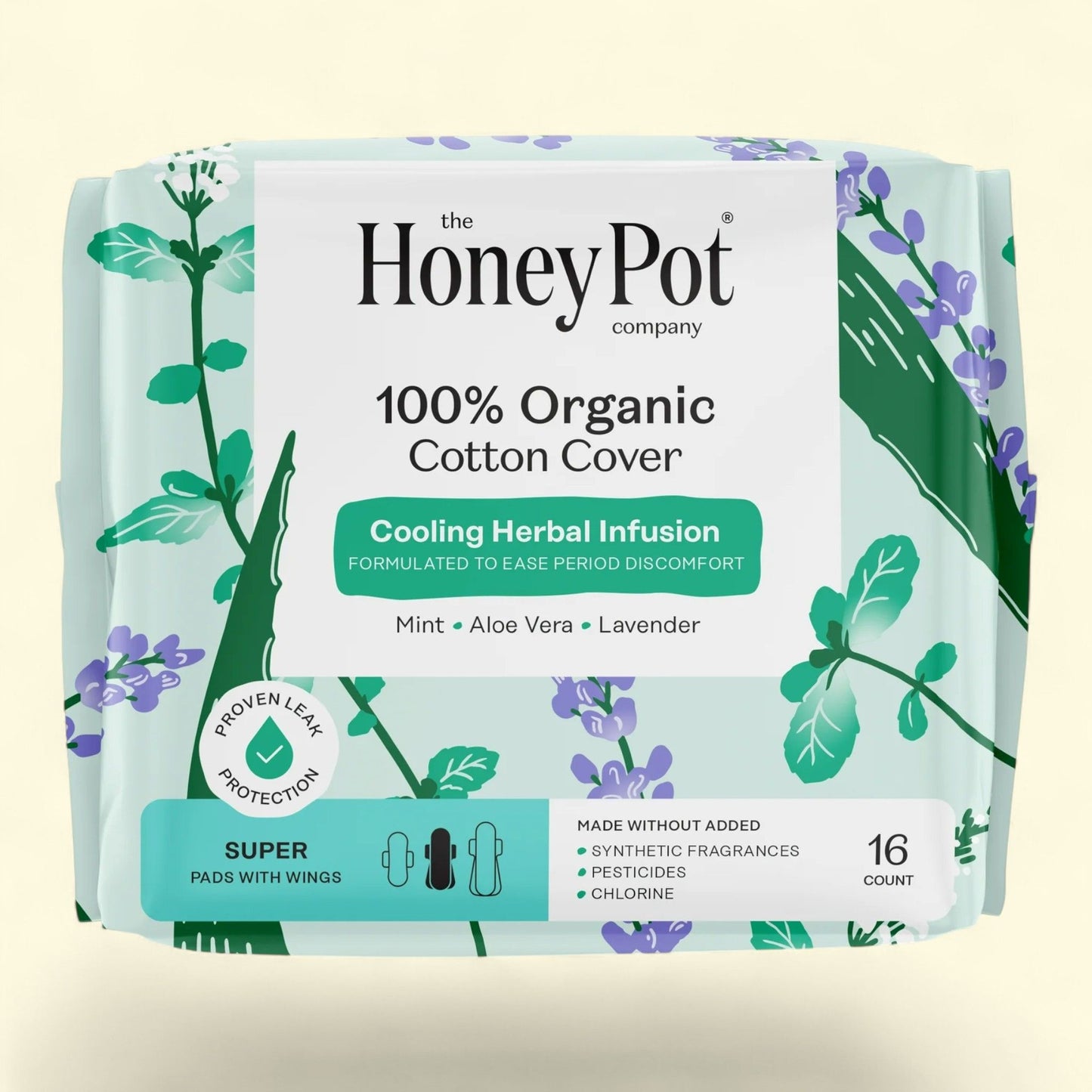 Honey Pot Cooling Herbal Infusion Super Pads, 16 Count
