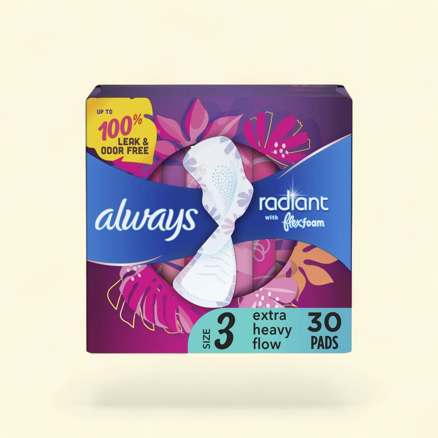 Always Radiant Feminine Pads with Wings, Size 3, 30 CT — authentic US product shipped worldwide by Treatspree