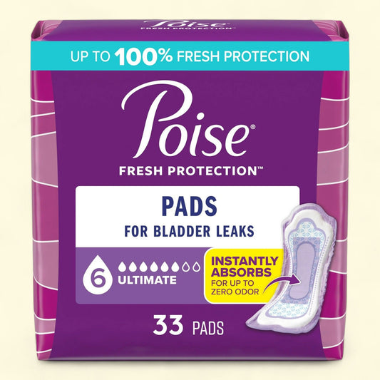 Poise Incontinence Pads, 6 Drop Ultimate Absorbency, Regular Length, 33 Count