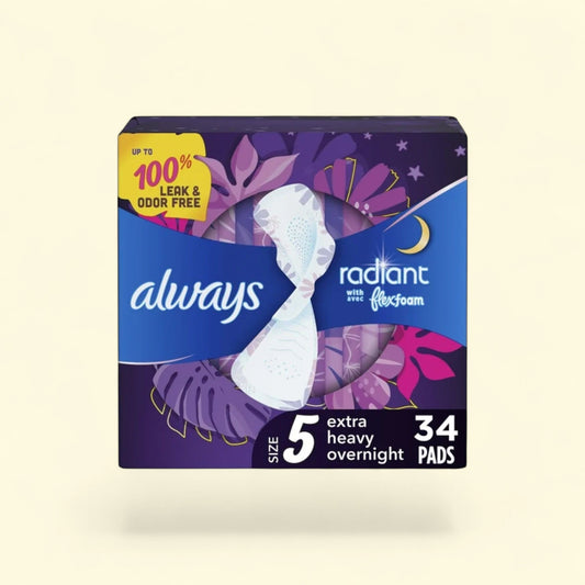 Always Radiant Feminine Pads with Wings, Size 5, 34 Ct — authentic US product shipped worldwide by Treatspree