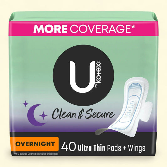 U by Kotex Ultra Thin Overnight Pads with Wings, 40 Ct