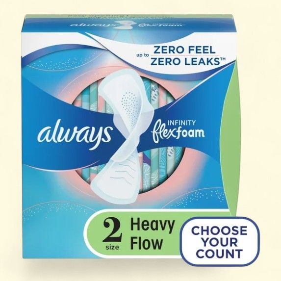 Always Infinity Feminine Pads with Wings, Size 2, 32 Count