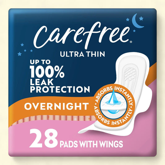 Carefree Ultra Thin Overnight Pads, 28 Count