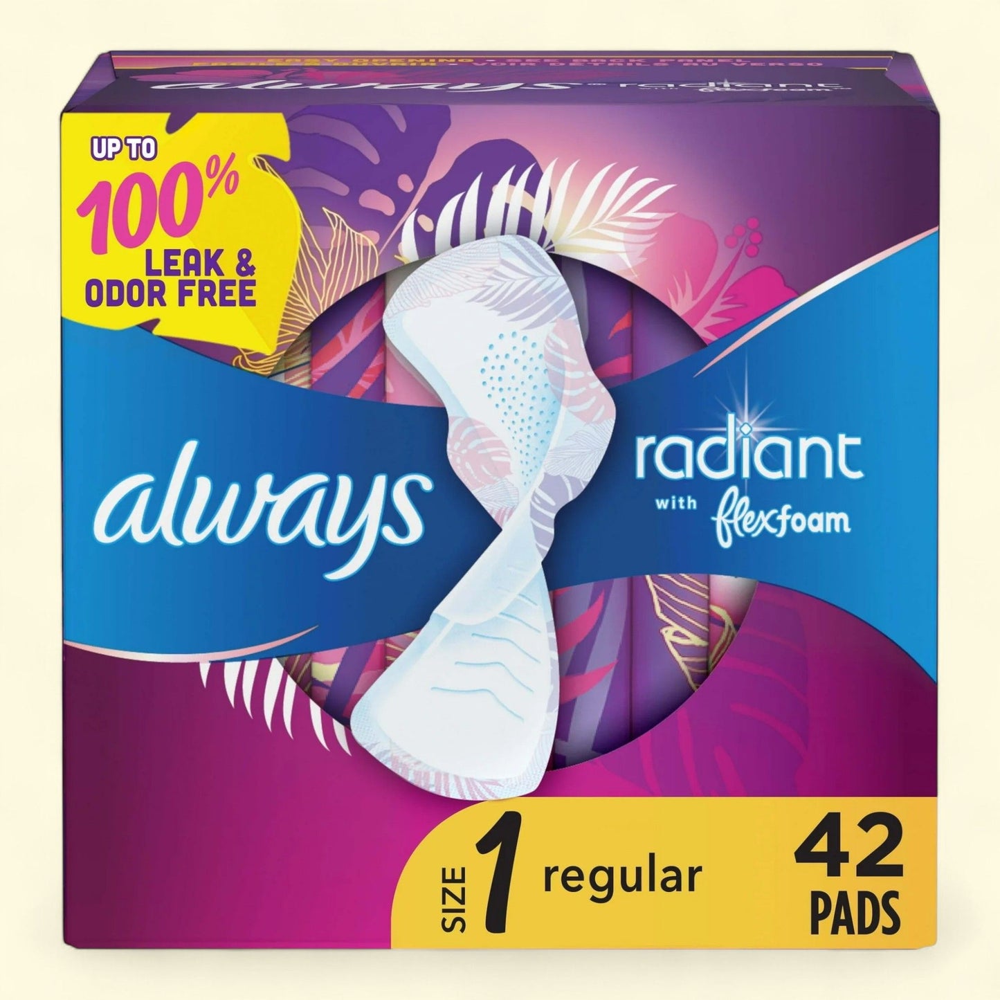 Always Radiant Feminine Pads, Size 1, Regular Absorbency, 42 CT