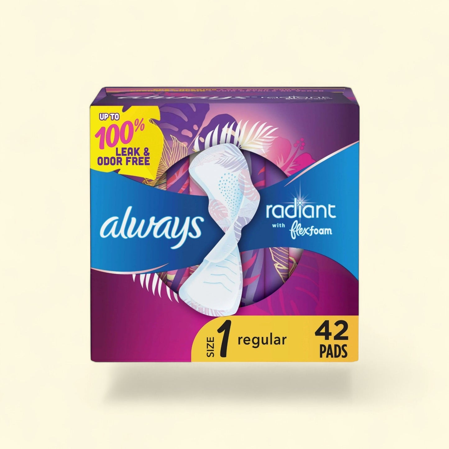 Always Radiant Feminine Pads, Size 1, Regular Absorbency, 42 CT — authentic US product shipped worldwide by Treatspree