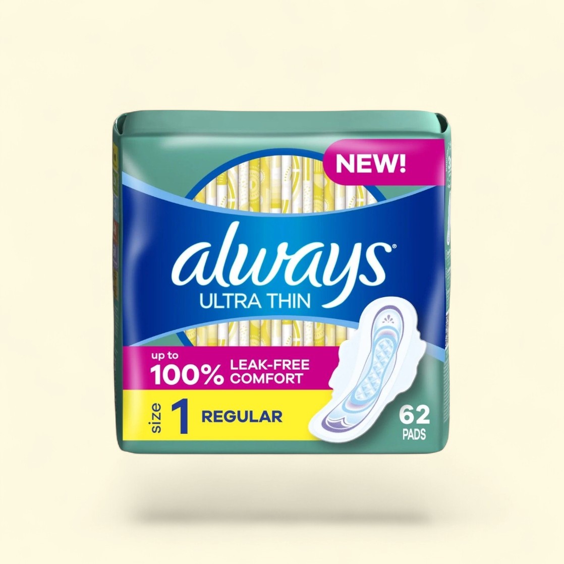 Always Ultra Thin Pads with Wings, Size 1, 62 CT — authentic US product shipped worldwide by Treatspree