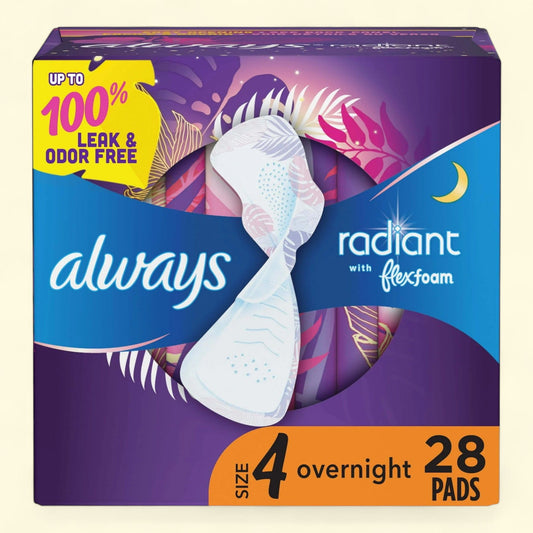 Always Radiant Feminine Pads with Wings, Size 4, 28 CT