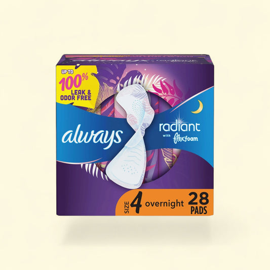 Always Radiant Feminine Pads with Wings, Size 4, 28 CT — authentic US product shipped worldwide by Treatspree