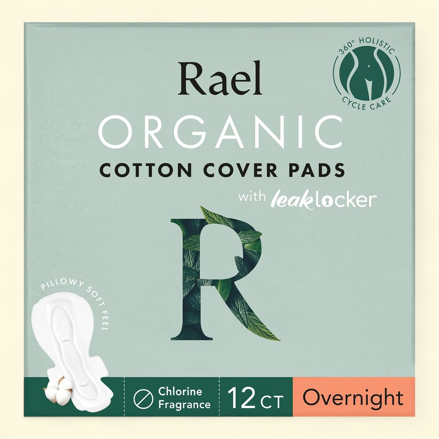 Rael Organic Cotton Cover Menstrual Overnight Pads, 12 Count