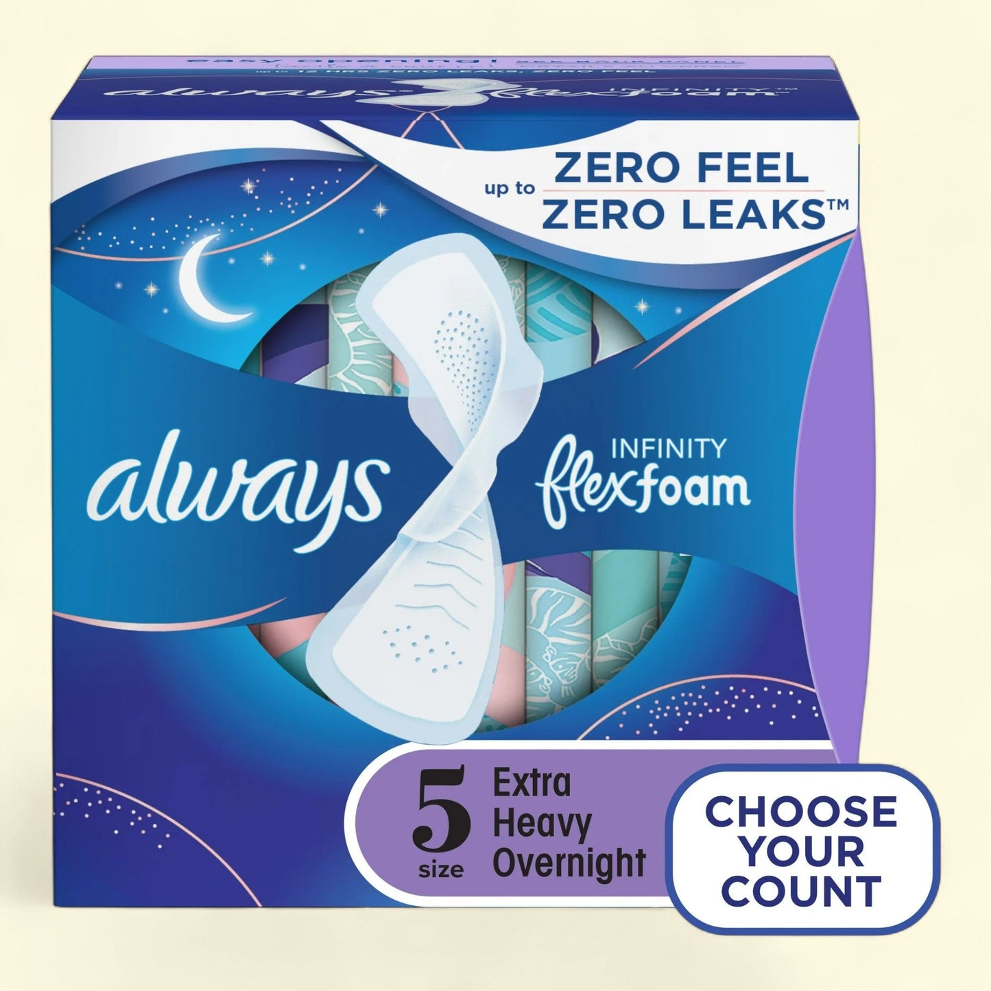Always Infinity Feminine Pads with Wings, Size 5, 30 Ct