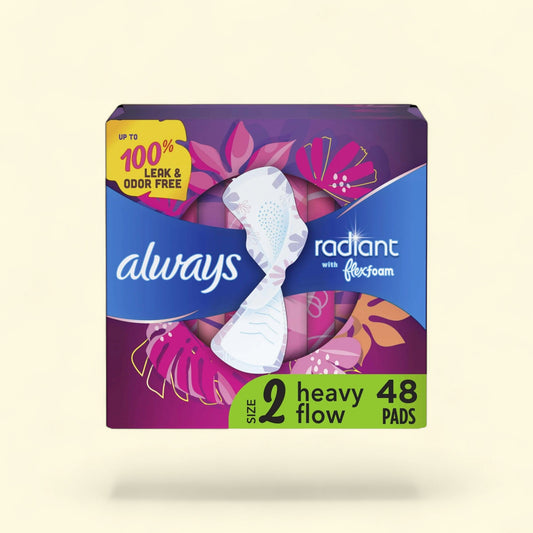 Always Radiant Feminine Pads with Wings, Size 2, 48 CT — authentic US product shipped worldwide by Treatspree