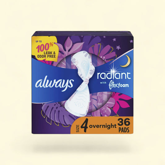 Always Radiant Feminine Pads, Size 4, Overnight Absorbency, 36 CT — authentic US product shipped worldwide by Treatspree