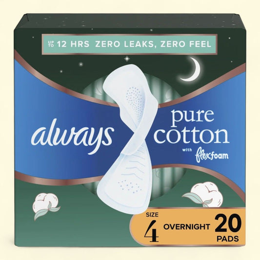 Always Pure Cotton Feminine Pads With Wings, Size 4, 20 Count