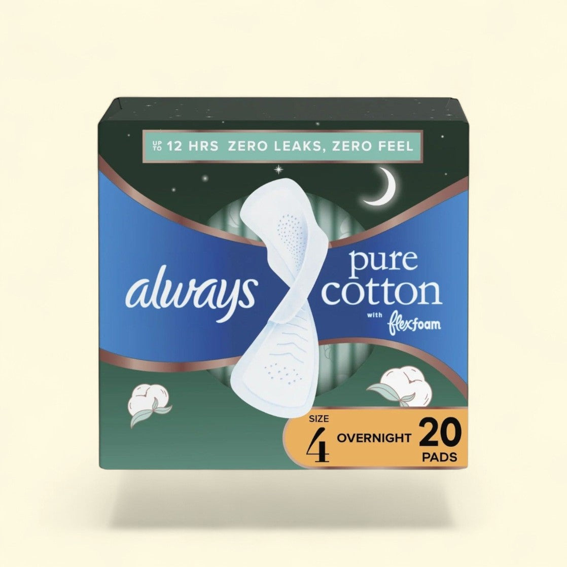 Always Pure Cotton Feminine Pads With Wings, Size 4, 20 Count — authentic US product shipped worldwide by Treatspree