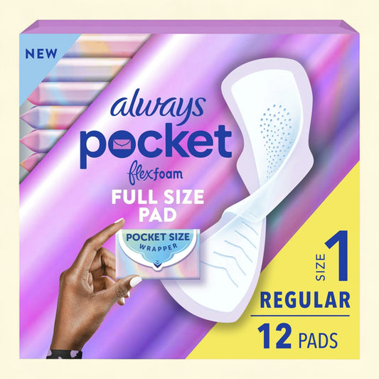 Always Pocket Feminine Pads with FlexFoam, Size 1, Regular, 12 Count