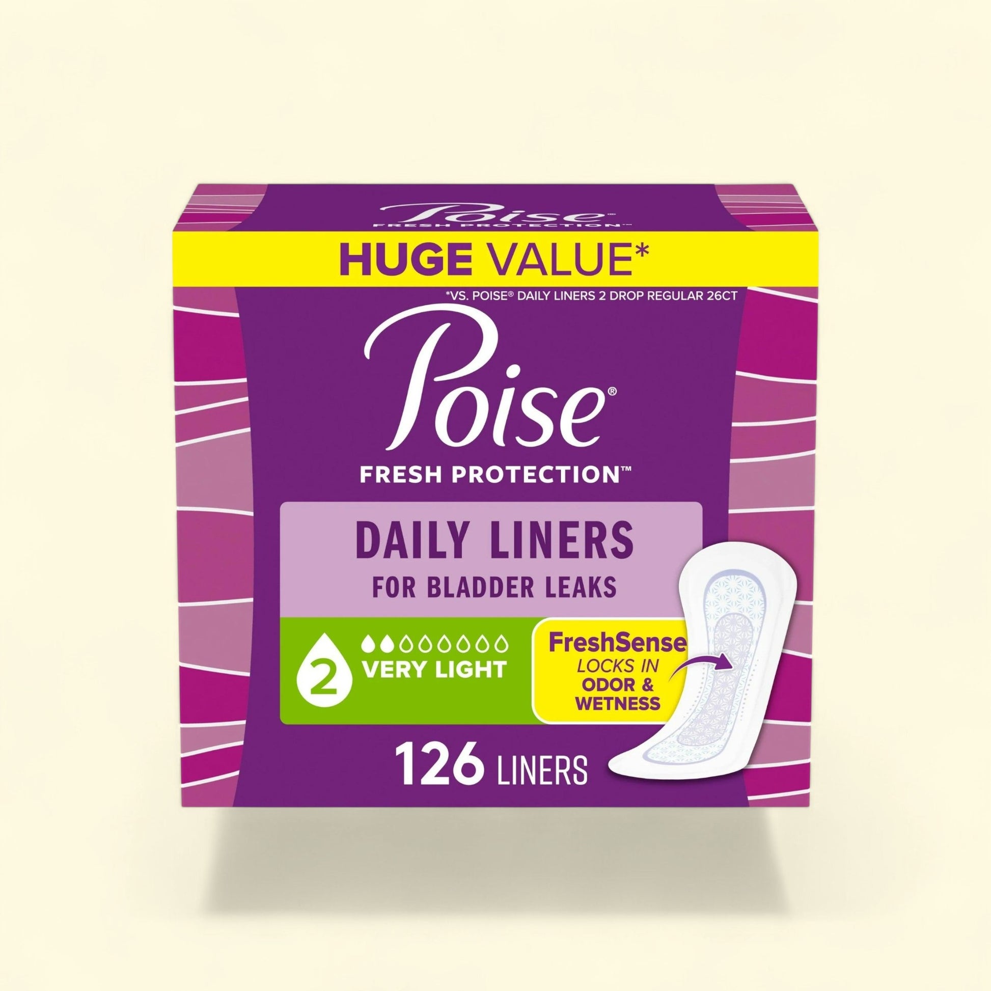 Poise Daily Incontinence Panty Liners, Regular, 126 Count — authentic US product shipped worldwide by Treatspree
