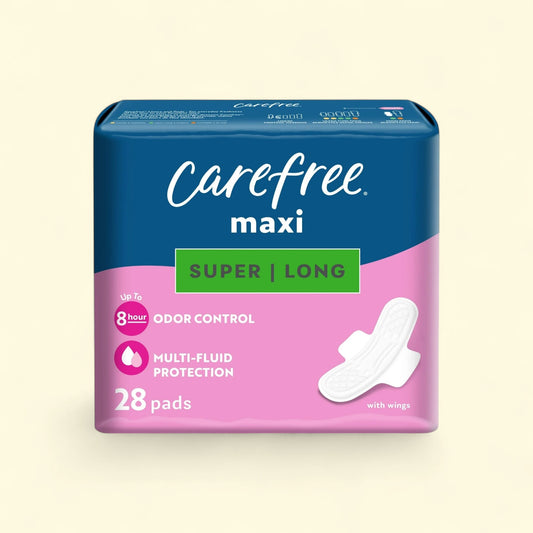 Carefree Maxi Pads, Long, Super Absorbency, 28 Count — authentic US product shipped worldwide by Treatspree