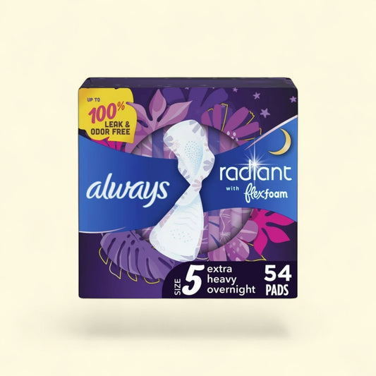 Always Radiant FlexFoam Pads, Size 5, 54 CT — authentic US product shipped worldwide by Treatspree