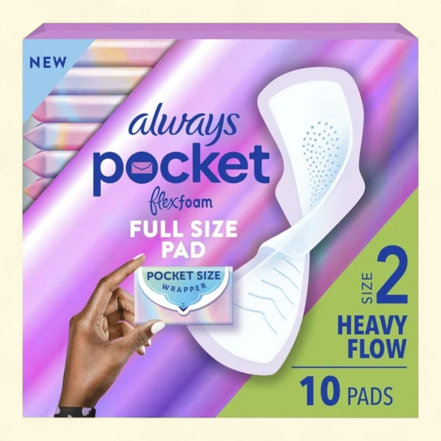 Always Pocket Feminine Pads, Size 2, Heavy Flow, 10 Count
