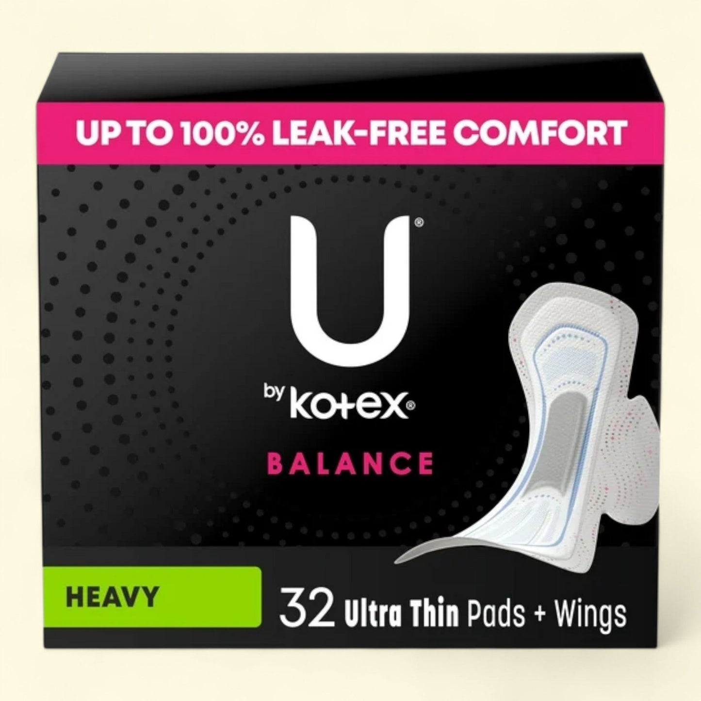 U by Kotex Balance Ultra Thin Pads with Wings, Heavy Absorbency, 32 Count