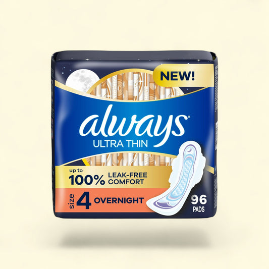 Always Ultra Thin Overnight Pads, Size 4, 96 Count — authentic US product shipped worldwide by Treatspree
