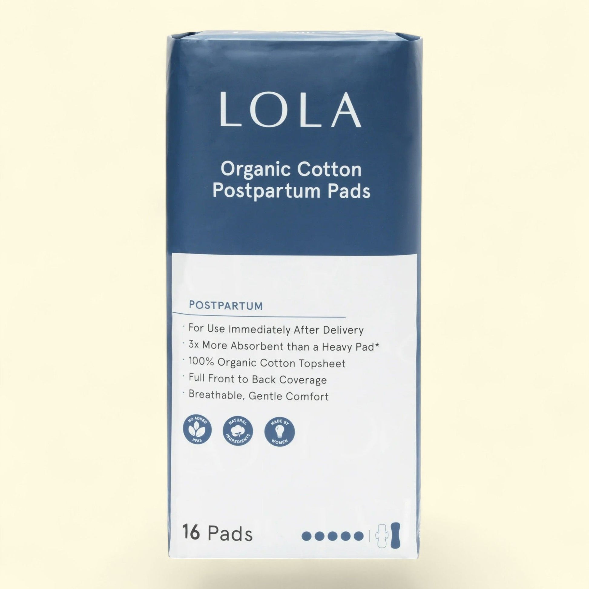 LOLA Organic Cotton Postpartum Pads, 16 Pads — authentic US product shipped worldwide by Treatspree